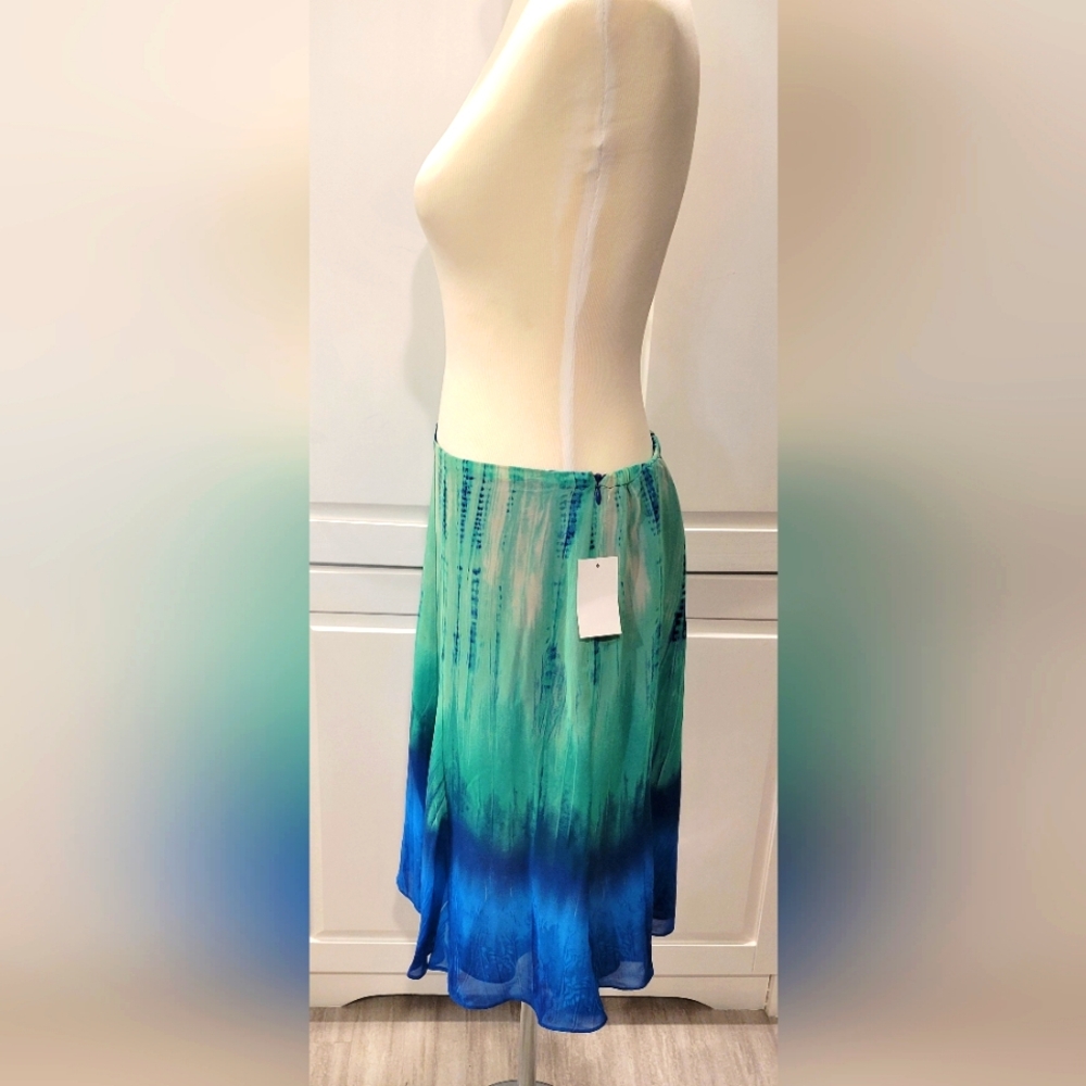 Boho Tie Dye Ombre Skirt Pretty Blues/Teal Sheer Women's 12 Petite - Picture 2 of 7